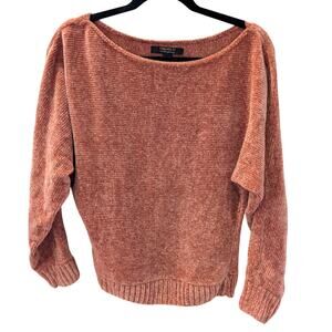 Forever 21 Chenille Knit Pullover Sweater S Pink Soft Cozy Ribbed Drop Shoulder
